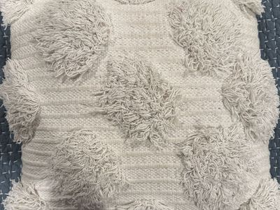 Boho Textured Tufted Throw Pillow with Tassels Cream