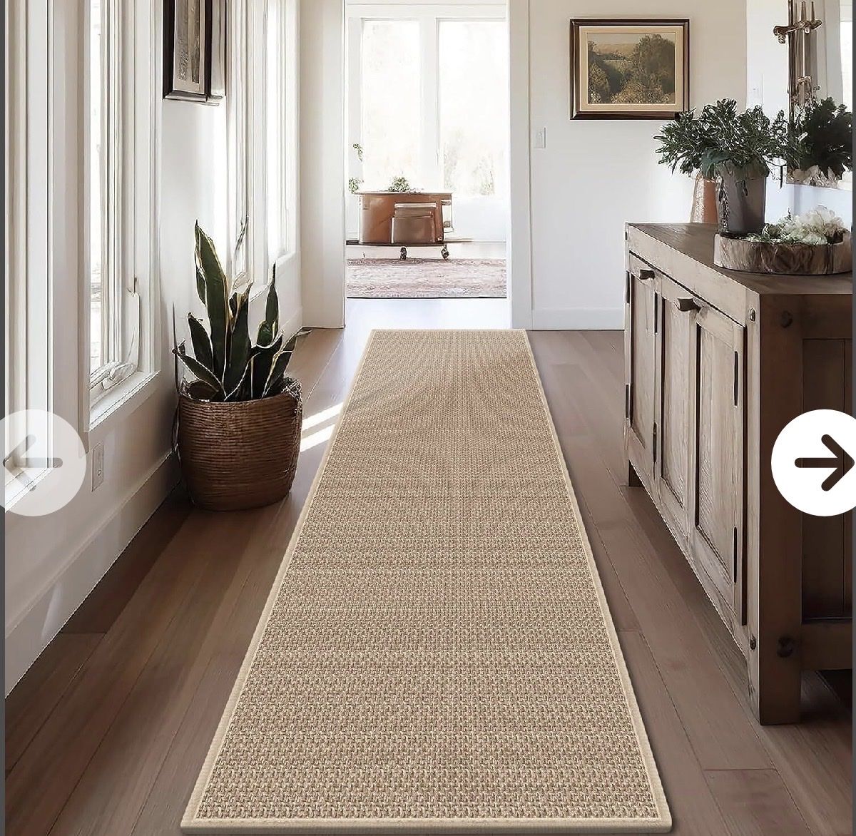 New. Washable Natural Jute Blend Runner Rug - Durable Woven Hallway Mat 2’4”x10’