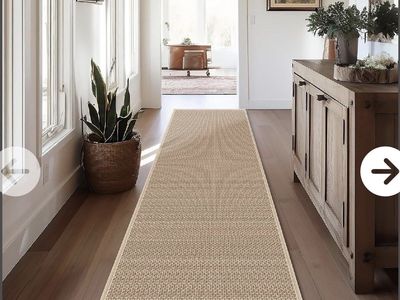 New. Washable Natural Jute Blend Runner Rug - Durable Woven Hallway Mat 2’4”x10’