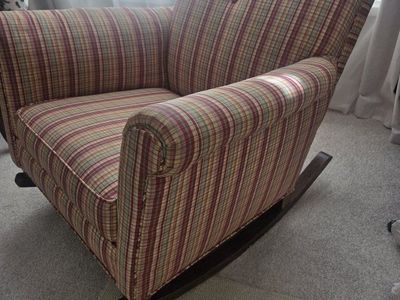 Vintage Striped Upholstered Rocking Chair with Tufted Back