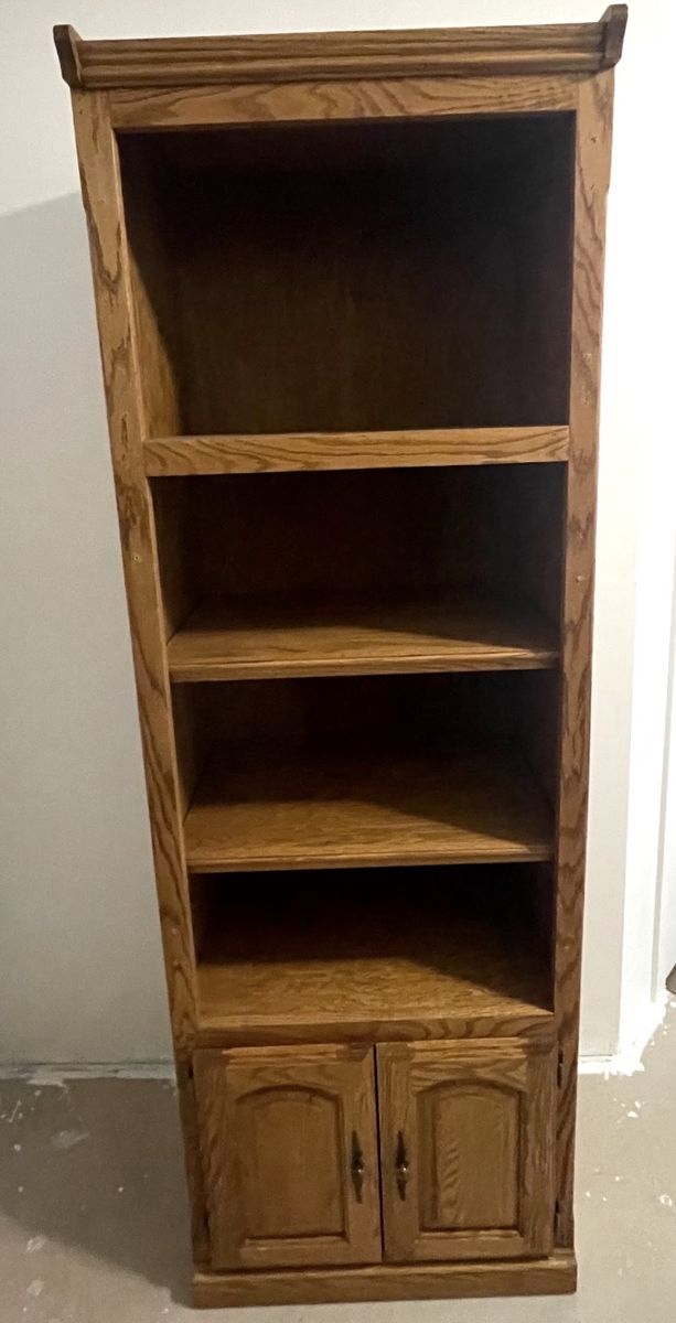 Solid Oak Wooden Bookshelf with Lower Storage Cabinet X2