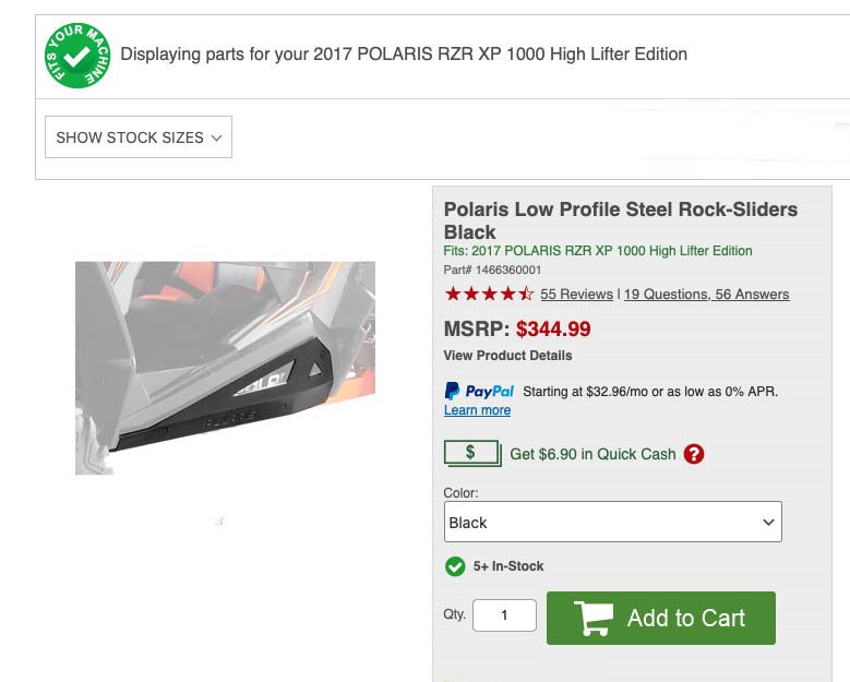 Polaris Razor 1000 Low Profile Roc Sliders