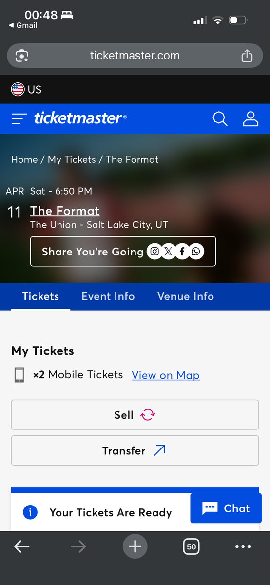 Two tickets for The Format concert