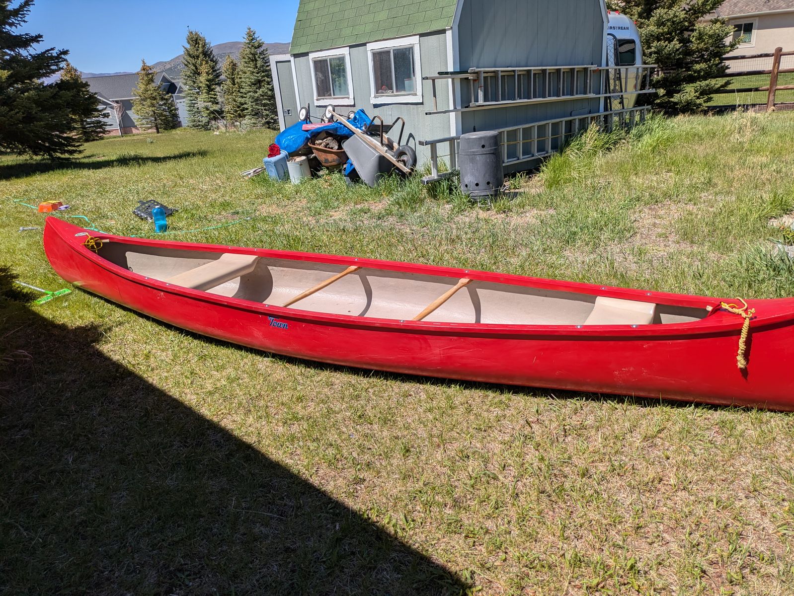 Old Town Tripper 17 ft Royalex Canoe w/ Yoke & 4 Paddles - 1981 Model, Red