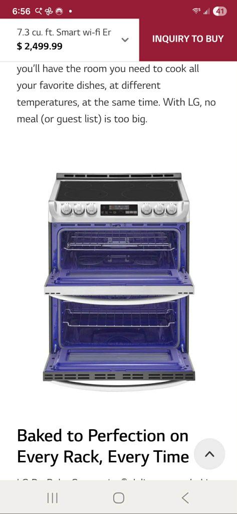 LG 7.3 cft. Smart wifi Enabled Elec. DoubleOven SlideIn Range with ProBake Convec.&EasyClean,free delivery