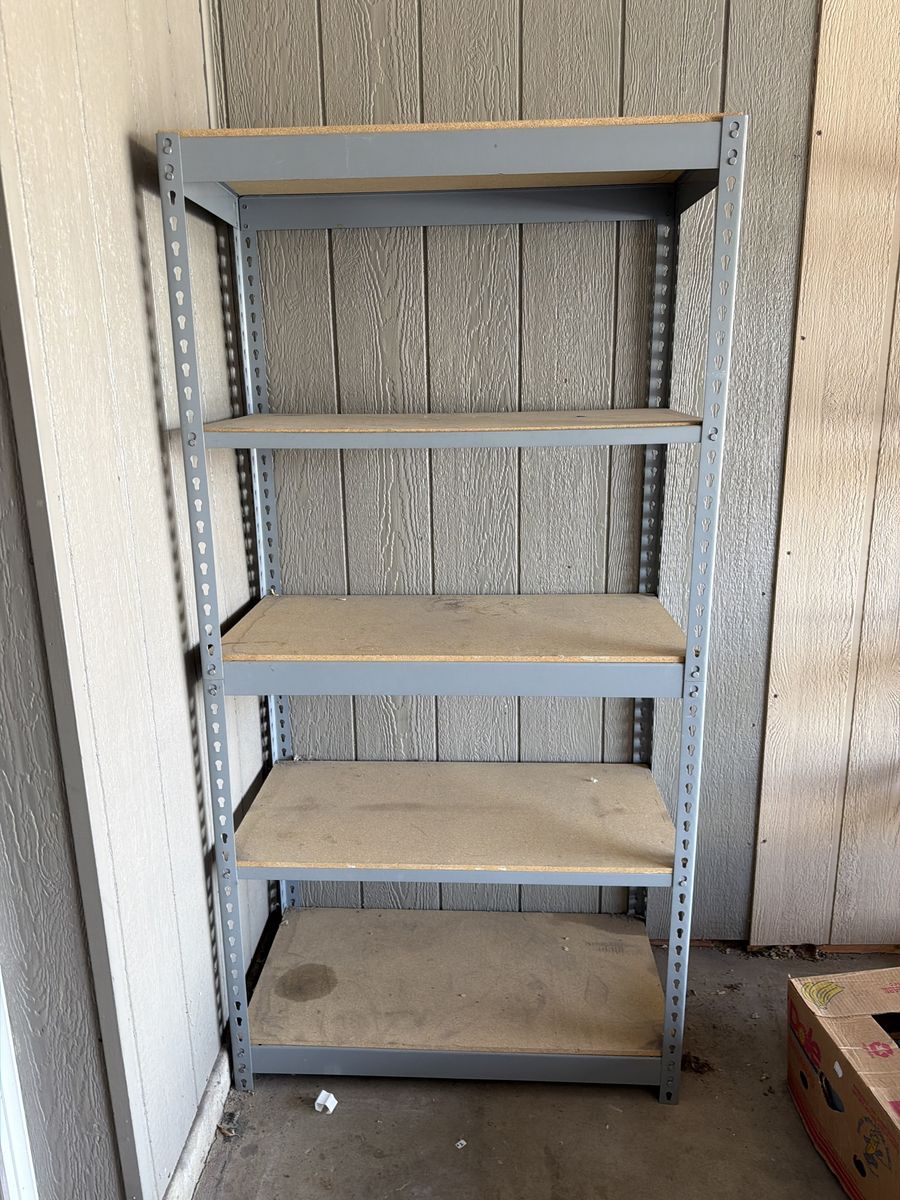 Gray 5-Tier Adjustable Metal Shelving Unit with Particle Board Shelves