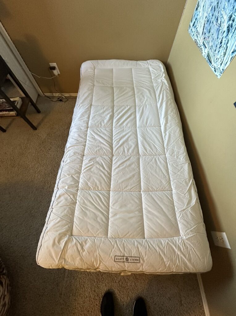 Twin bed frame, matress and pillow top