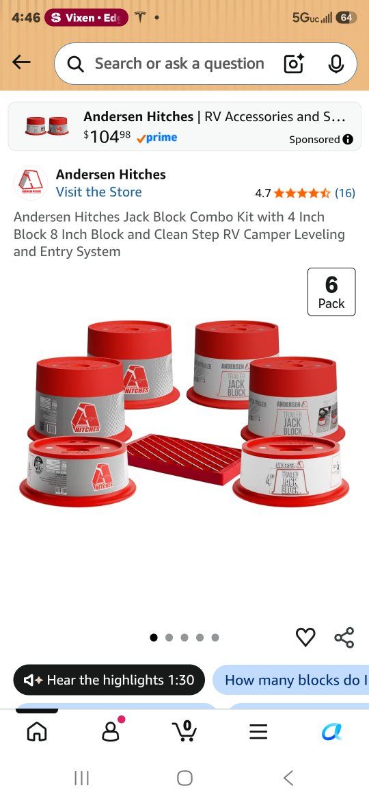 Andersen Hitches Trailer Jack Block RV Camper Leveling  set of 6