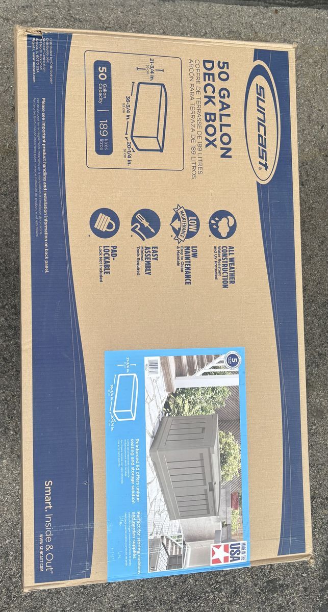 NEW Suncast 50 Gal. Stoney Weather Resistant Plastic Resin Deck Box with Seat