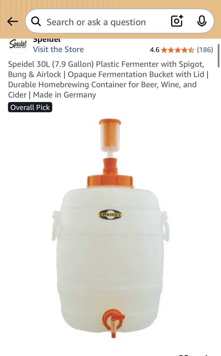 Speidel 30L (7.9 Gal) Beer Fermenter w/ Spigot, Bung & Airlock - German Made for Homebrewing Beer Wine Cider Mead