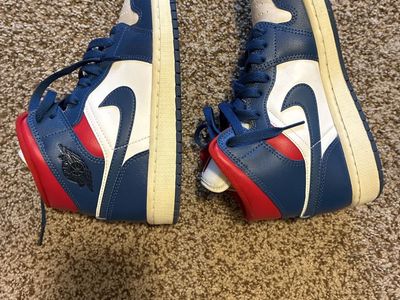 Nike Air Jordan 1 Mid Basketball Sneakers - Blue, White & Red - US Size 7.5