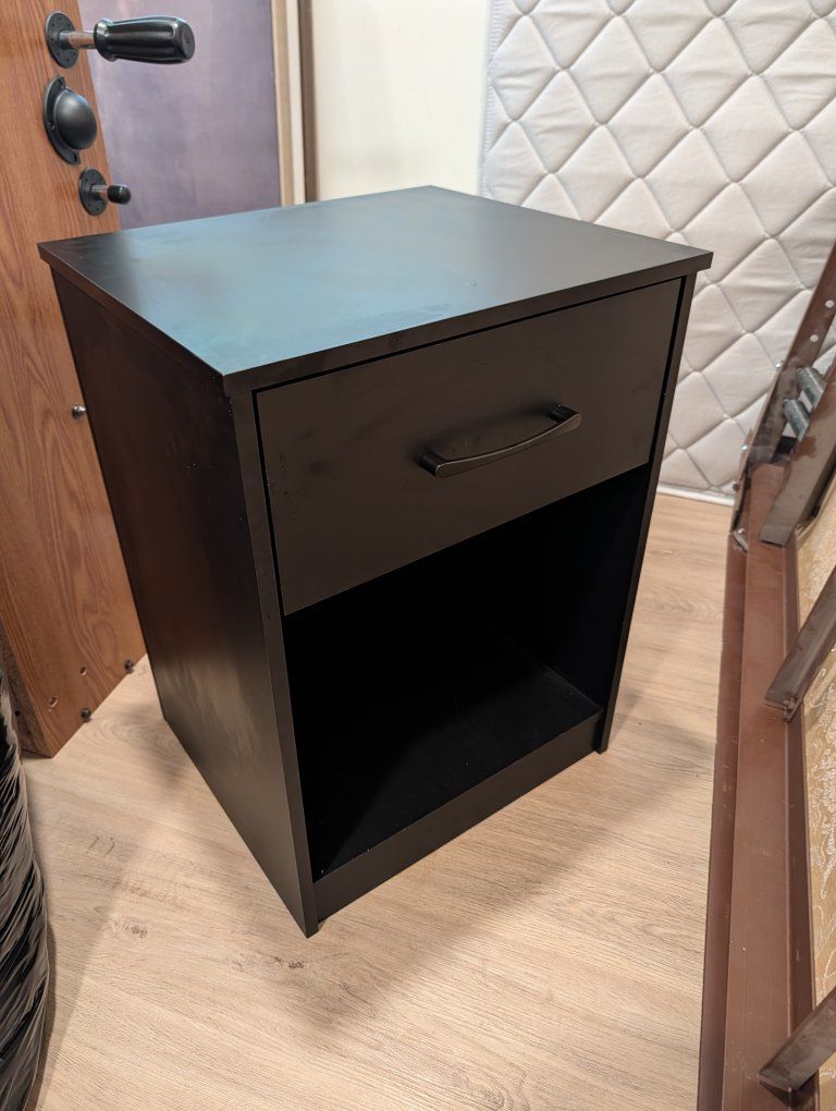 Modern Black Nightstand with Single Drawer and Open Shelf