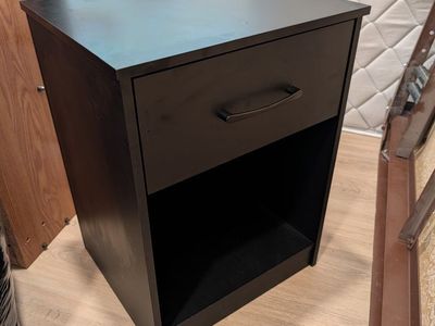 Modern Black Nightstand with Single Drawer and Open Shelf