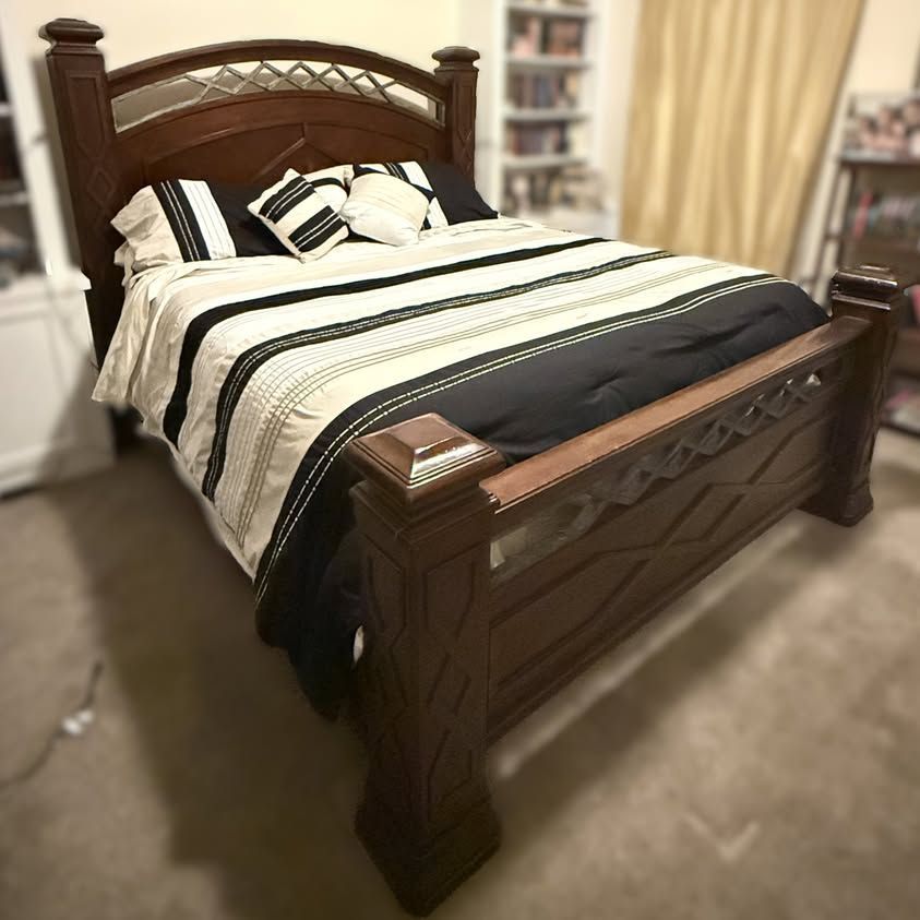 California King Solid Wood Bed Frame w/ Storage Drawers