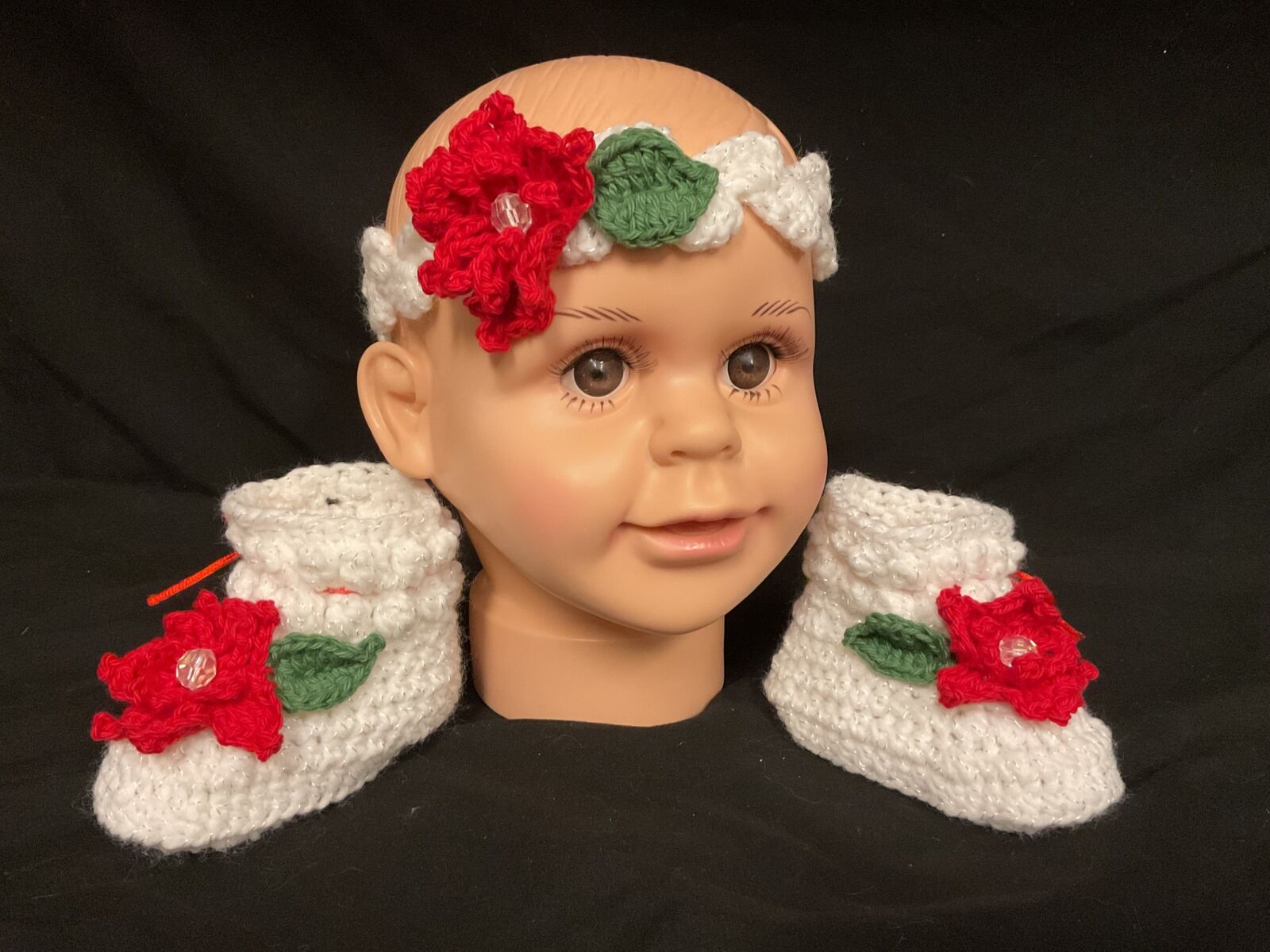 Baby Girl Holiday / Christmas Headband And Booties