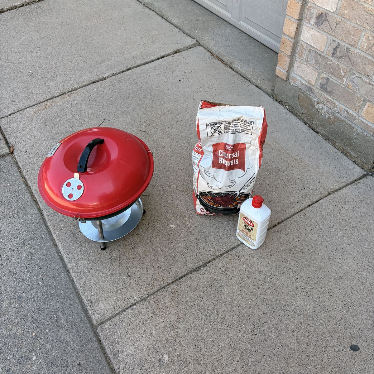 Compact Portable Red Charcoal Kettle Grill Set with Charcoal and Lighter Fluid