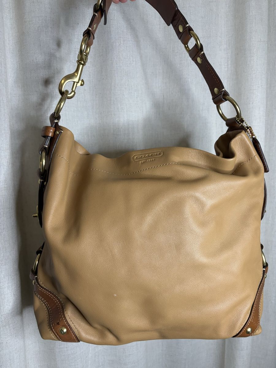 2006 Vintage Authentic Coach Leather Tan Shoulder Bag Hobo Purse Brass Hardware