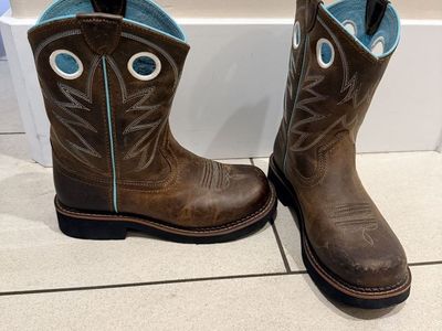Ariat Girls' Fatbaby cowboy Western Boots - Round Toe, Brown/Turquoise, Size 3 us