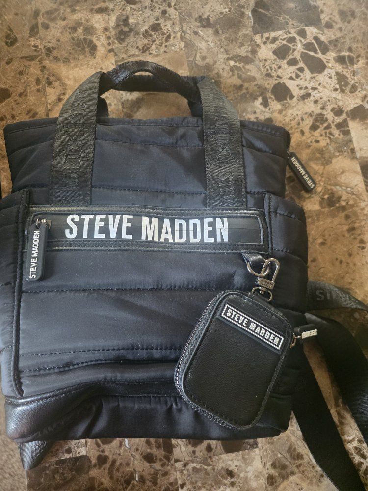 Steve Madden Black Quilted Backpack with Coin Purse