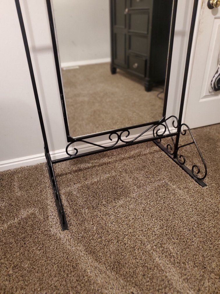 Black Metal Frame Full-Length Floor Double sided Mirror with Scrollwork Accent