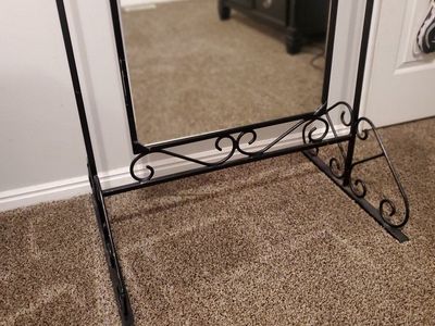 Black Metal Frame Full-Length Floor Double sided Mirror with Scrollwork Accent