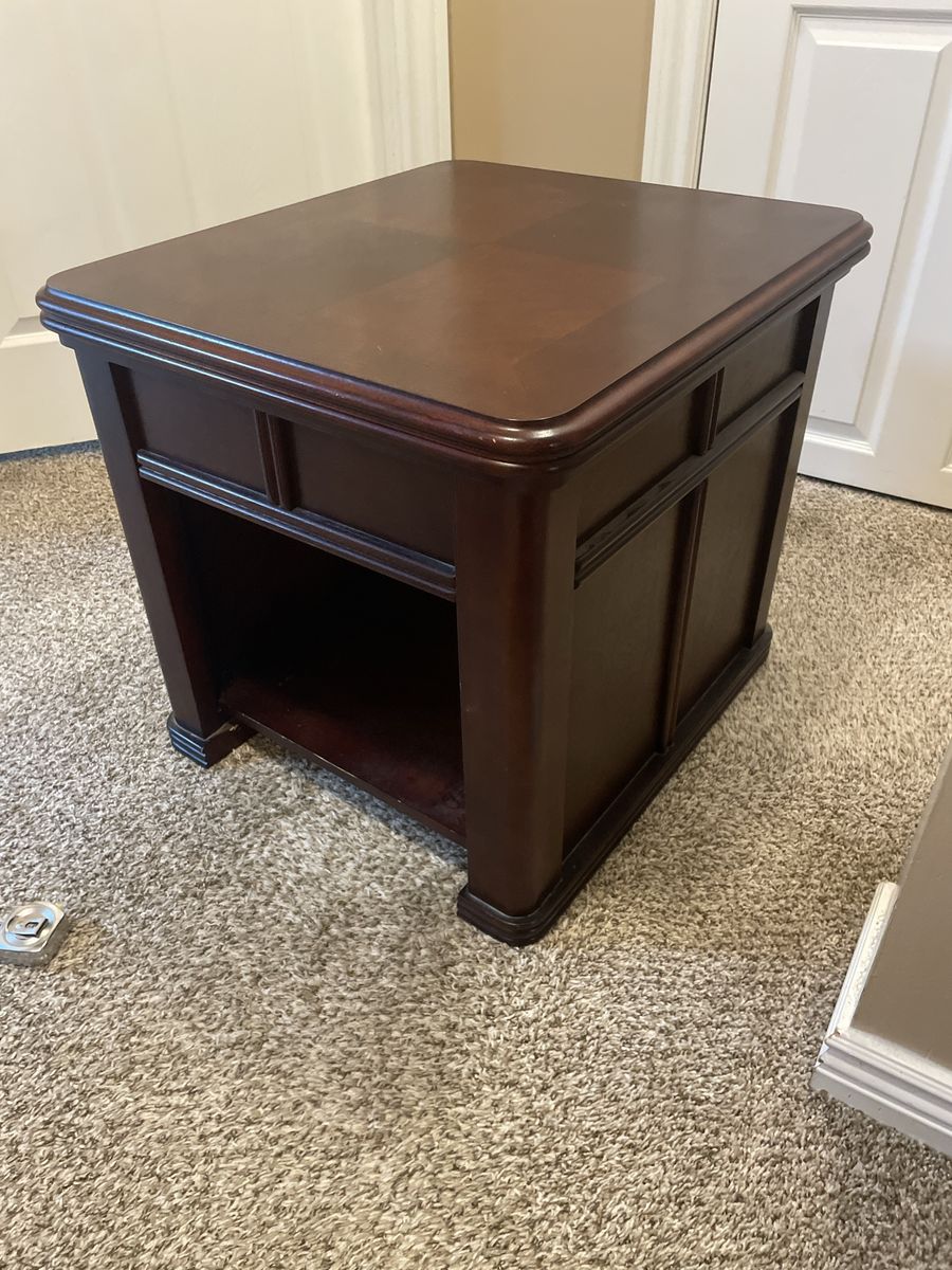 Wooden End Table / Nightstand - Dark Brown with Open Shelf Storage