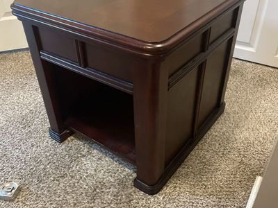 Wooden End Table / Nightstand - Dark Brown with Open Shelf Storage