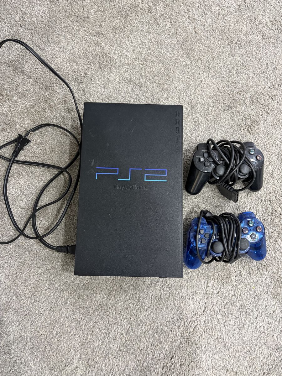 Sony PlayStation 2 (PS2) Console with 2 Controllers & Cords - Tested & Working
