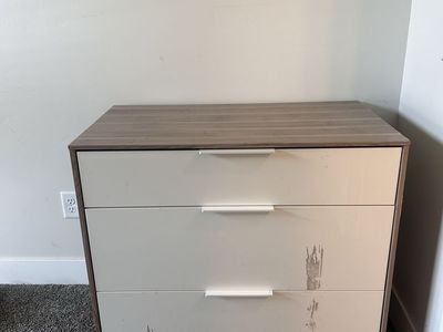 Modern 3-Drawer Dresser - Wood Grain & White High Gloss Finish