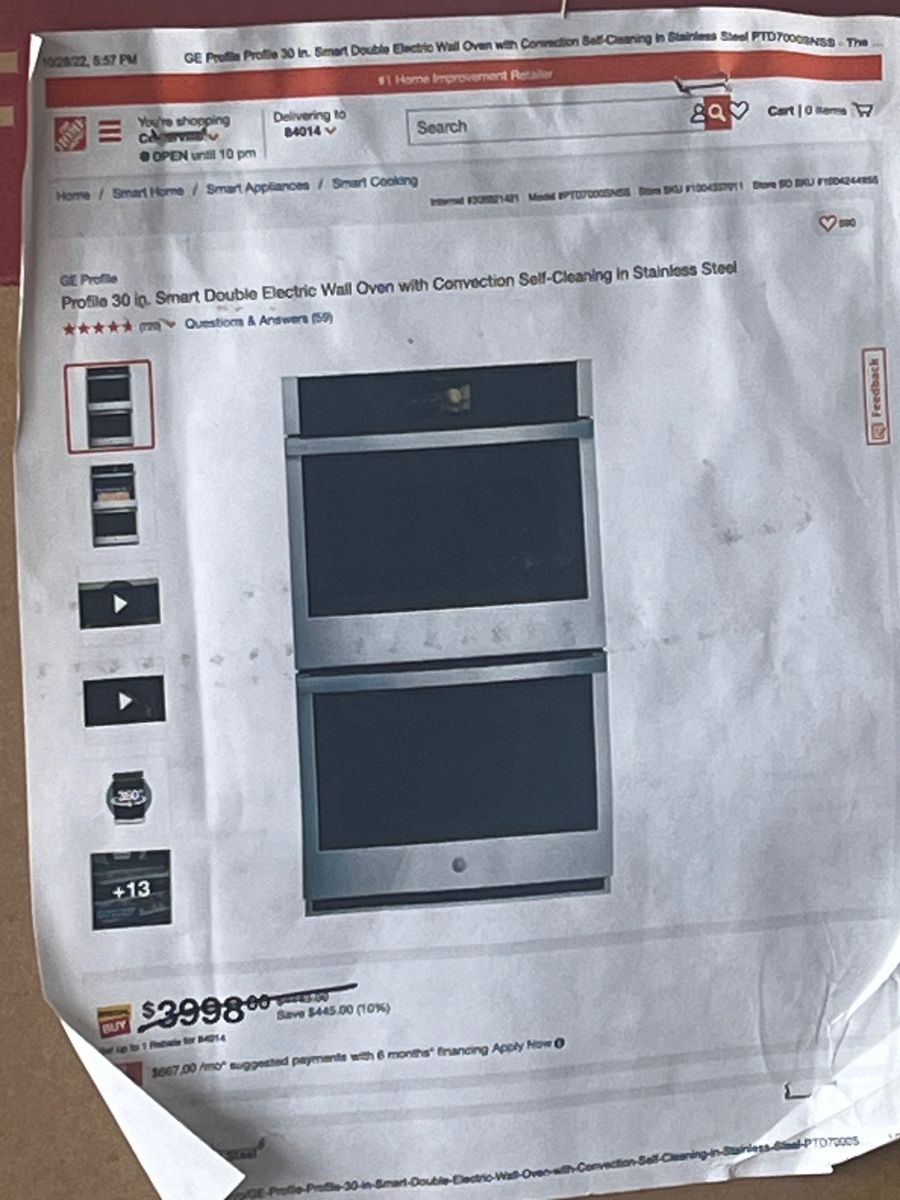 New, still in the box. Profile 30 inch, Smart Double electric wall Oven with Convection Self Cleaning