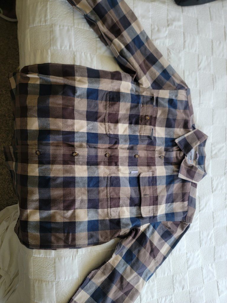 Carhartt Men's Brown & Blue Plaid Flannel Shirt - Size Small, Regular Fit, 100% Cotton