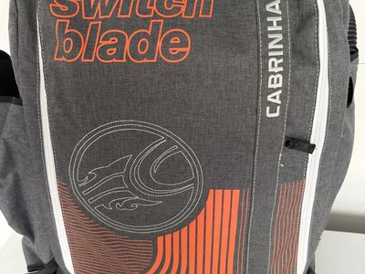 Cabrina 12M SwitchBlade kite, twin tip board, control bar.