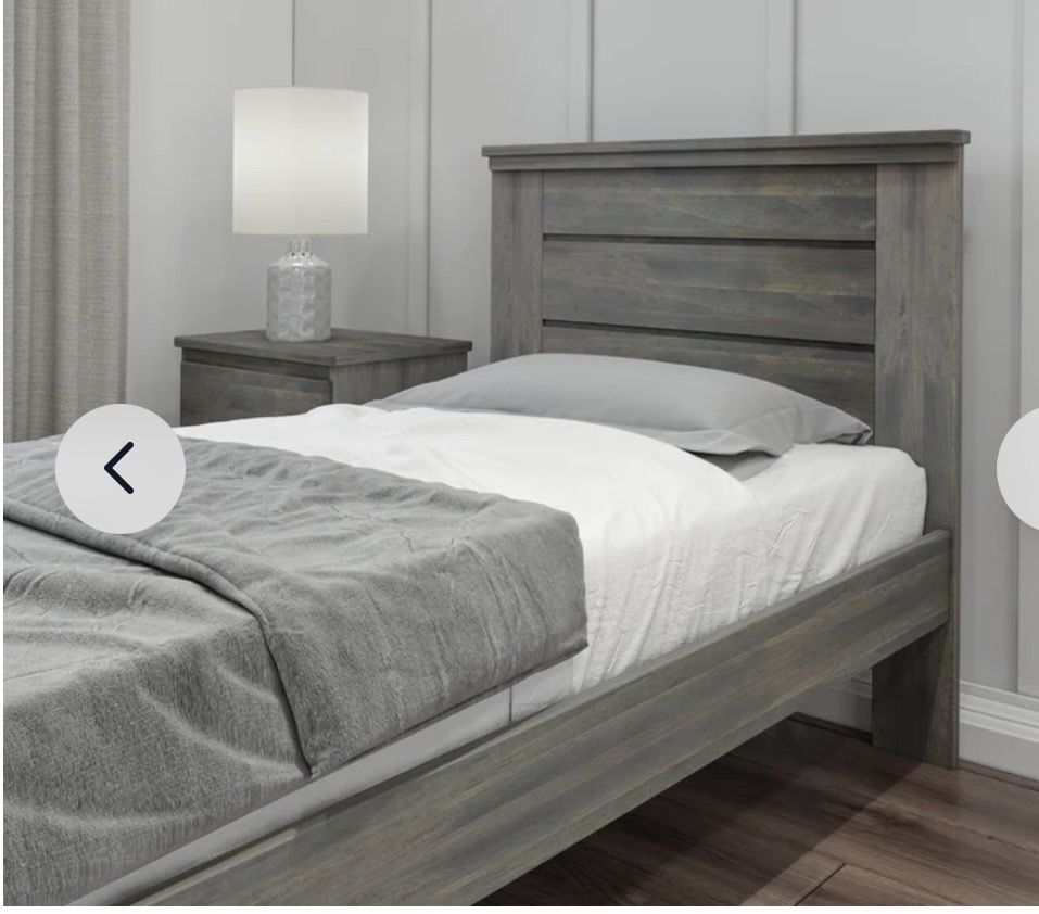 Gray Wood Twin Platform Bed Frame with mattress