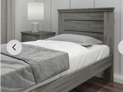 Gray Wood Twin Platform Bed Frame with mattress