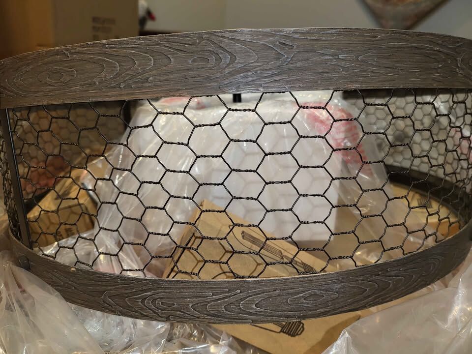 Kenroy Home Farmhouse 4 Light Pendant Wood, Chicken Wire, & Oil Rubbed Bronze Finish