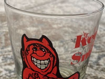 Vtg Novelty Drinking Tumbler Cocktail Glass Devil Keep Smiling 1977 C.M. Paula