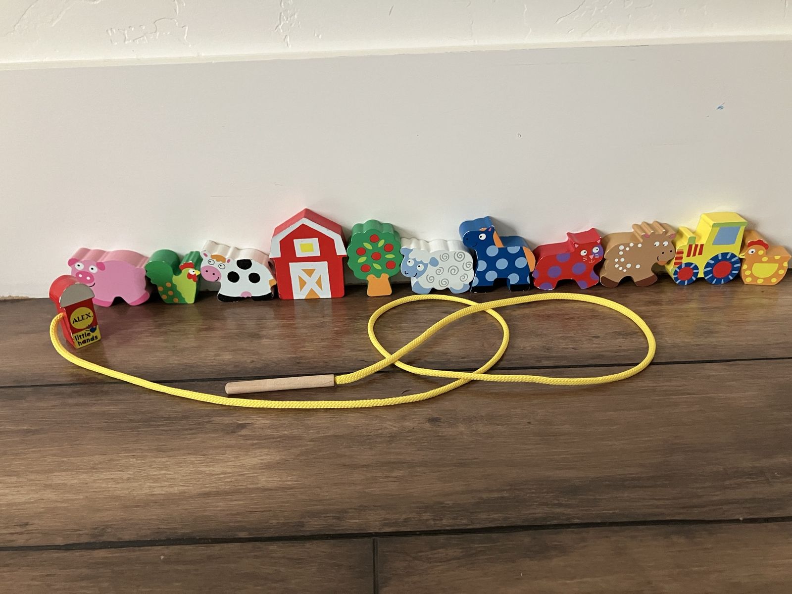 Alex Little Hands Wooden Lacing Farm Animals & Train Threading Toy Set