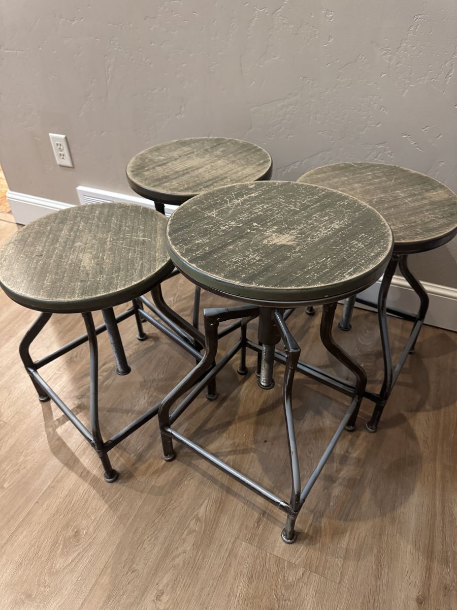 4 Rustic Industrial style adjustable Barstools