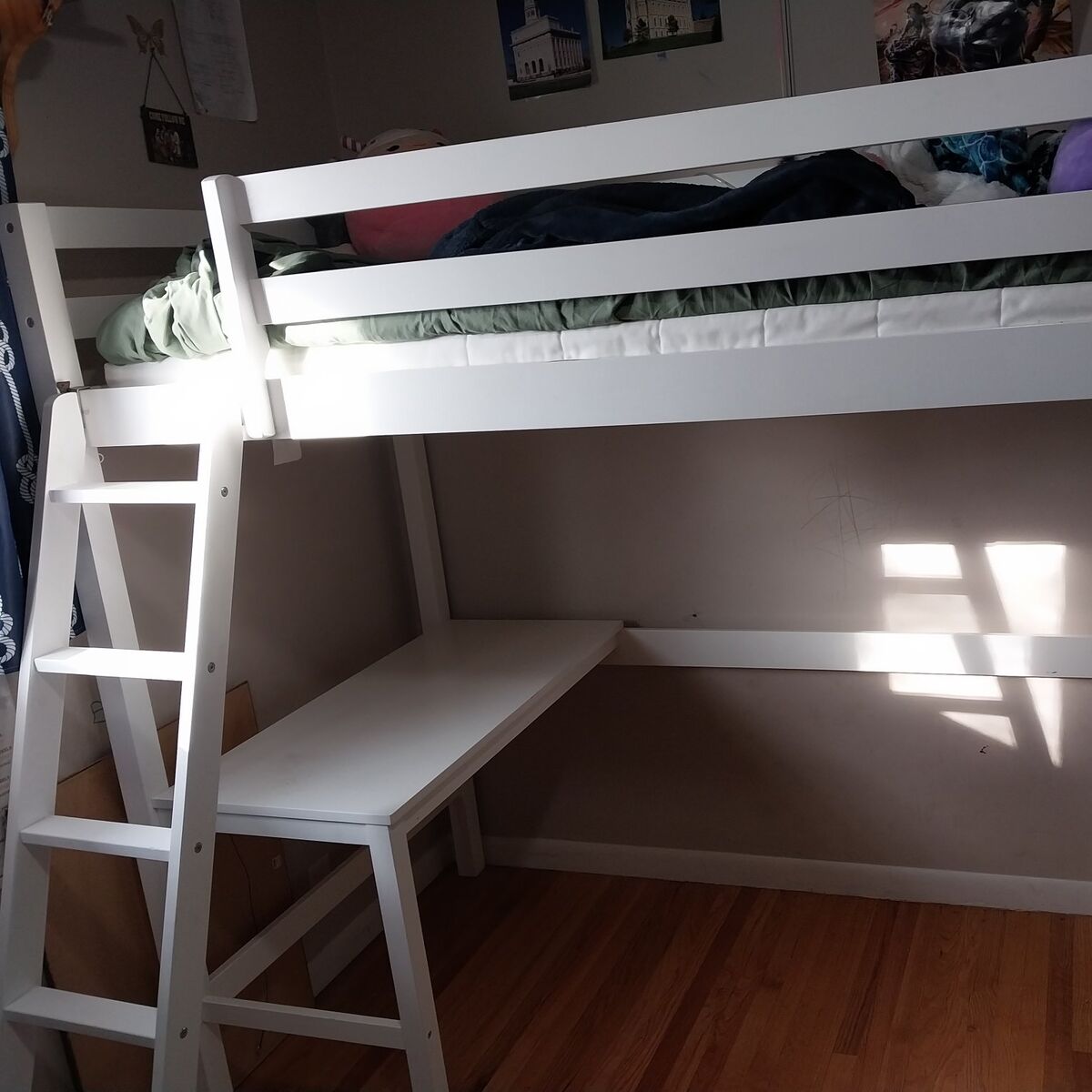 white wood loft bed
