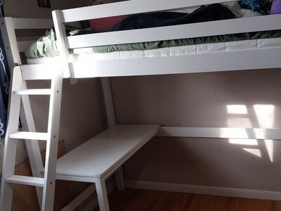 white wood loft bed