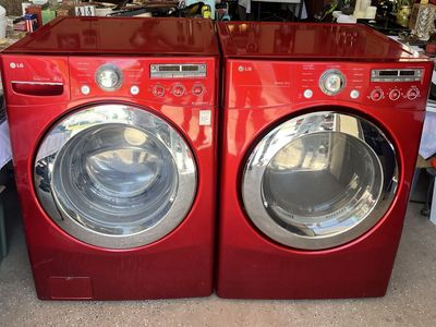LG Direct Drive Front Load Washer & Sensor Dry Electric Dryer Set - Red