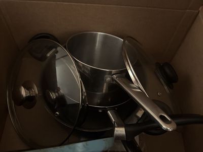 Assorted Used Pots & Pans Set - Stainless Steel Pot, Non-Stick Fry Pan with Lids