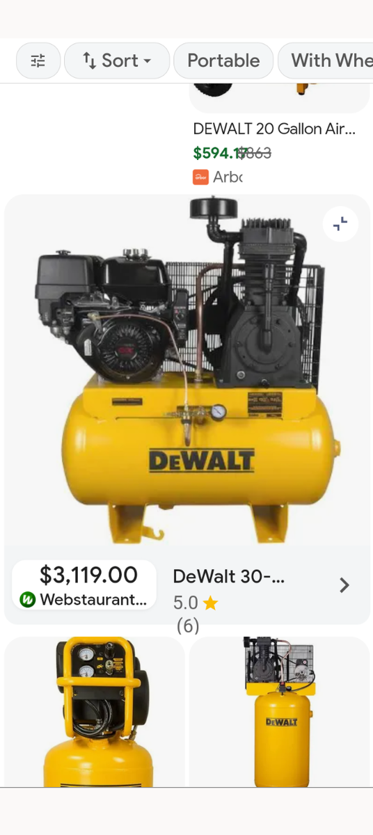 New dewalt 30 gallon portable Honda powered air compressor