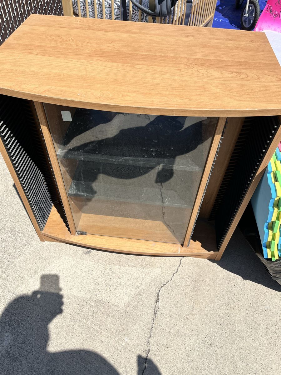 Wooden Entertainment Center TV Stand with Glass Door & Media Storage - Used