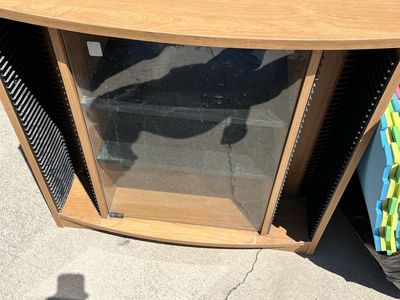 Wooden Entertainment Center TV Stand with Glass Door & Media Storage - Used