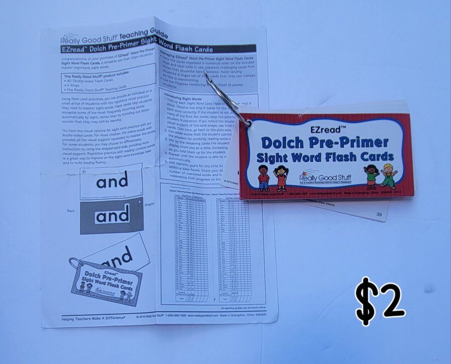 Pre-primer sight words flash cards