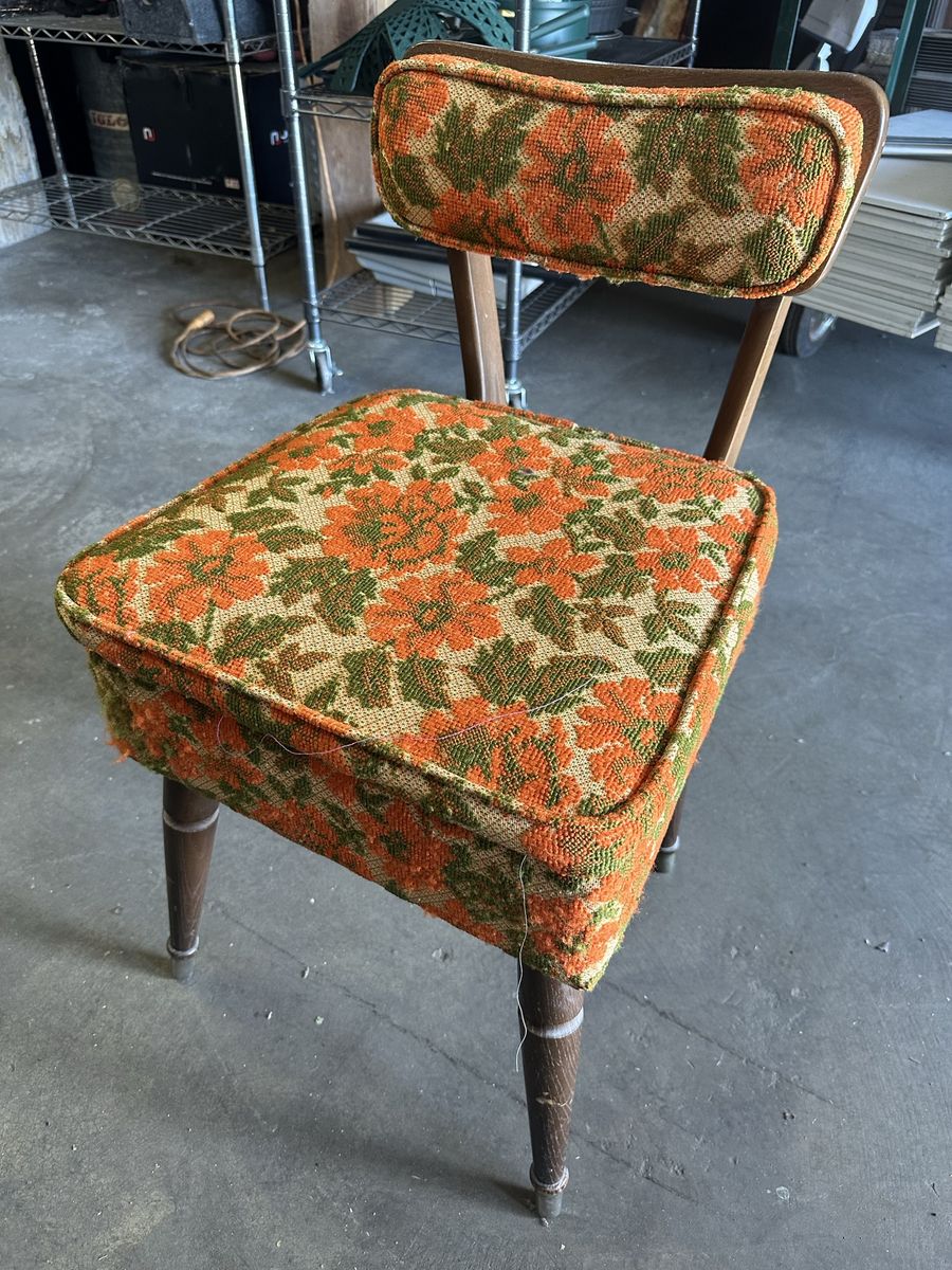 Vintage MCM Mid Century Sewing Chair With Storage Floral Print