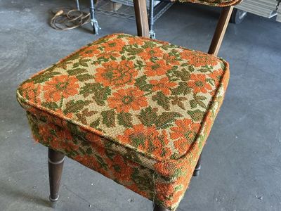 Vintage MCM Mid Century Sewing Chair With Storage Floral Print