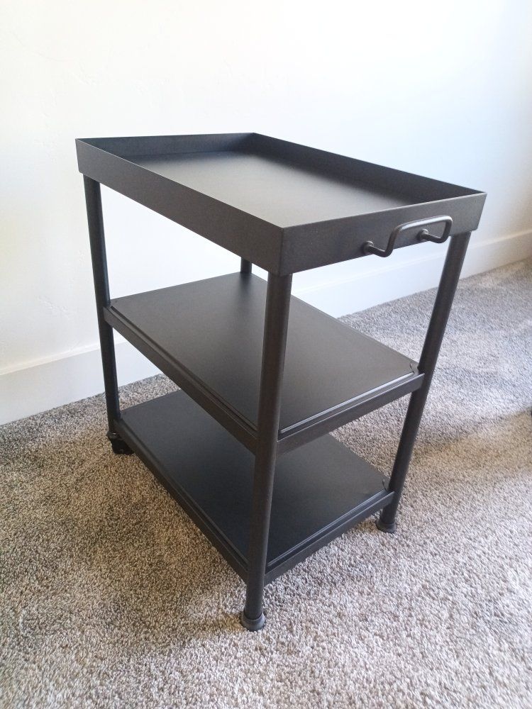 Black Metal 3-Tier Rolling Utility Cart with Handle - Versatile Storage Solution