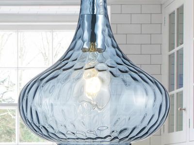 New 11" Blue Hammered Glass Pendant Light
